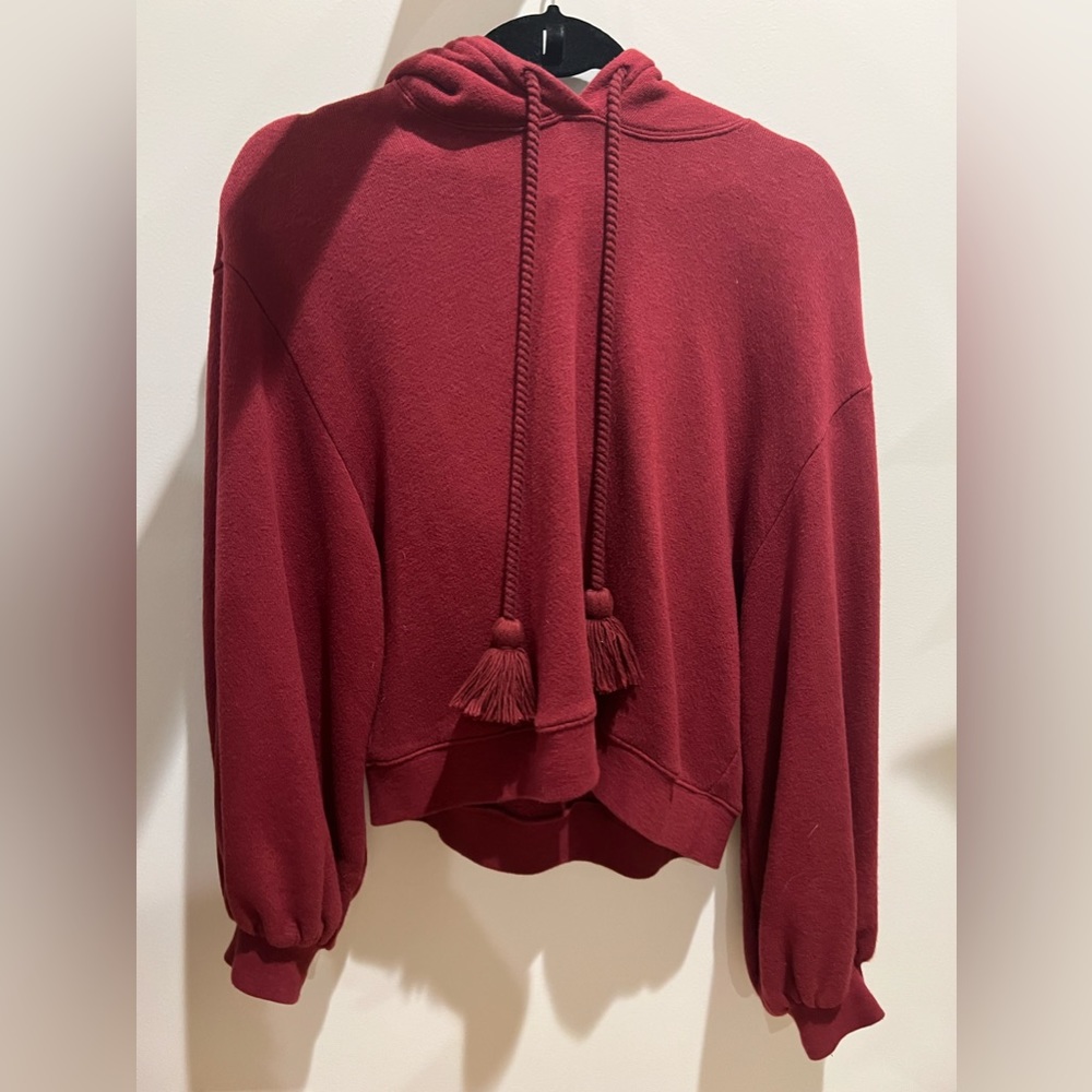 Ulla Johnson Tassled Mel Cotton Maroon Hoodie, Size M